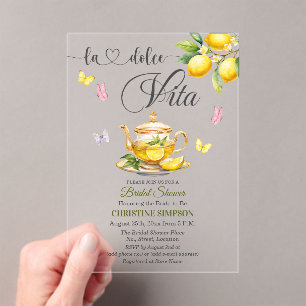 La Dolce Vita Lemon Teapot Bridal Shower Acrylic Invitations