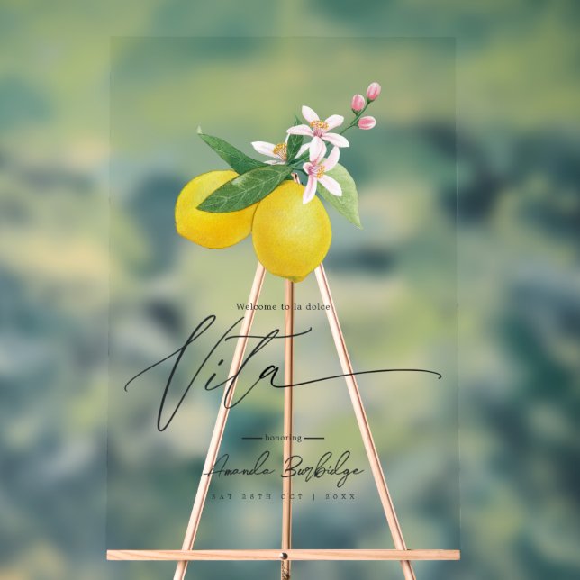 La Dolce Vita Lemon-Themed Transparent Welcome Acrylic Sign (Neutral)
