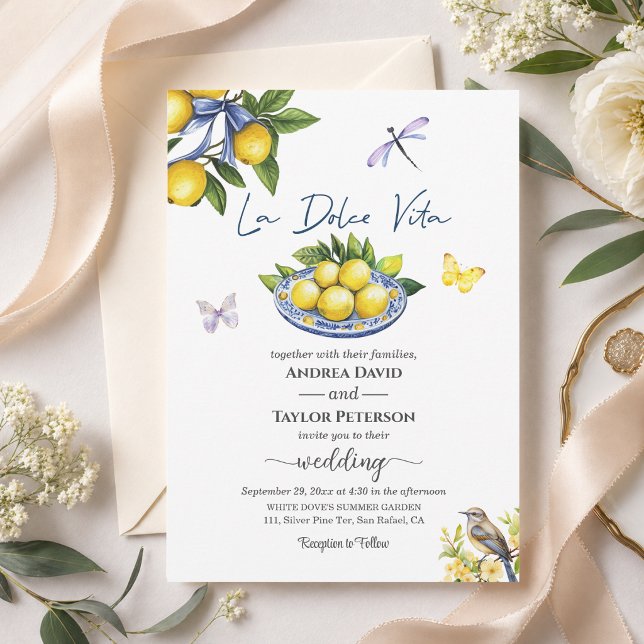 La Dolce Vita Lemons and Bird Wedding Invitation (Creator Uploaded)