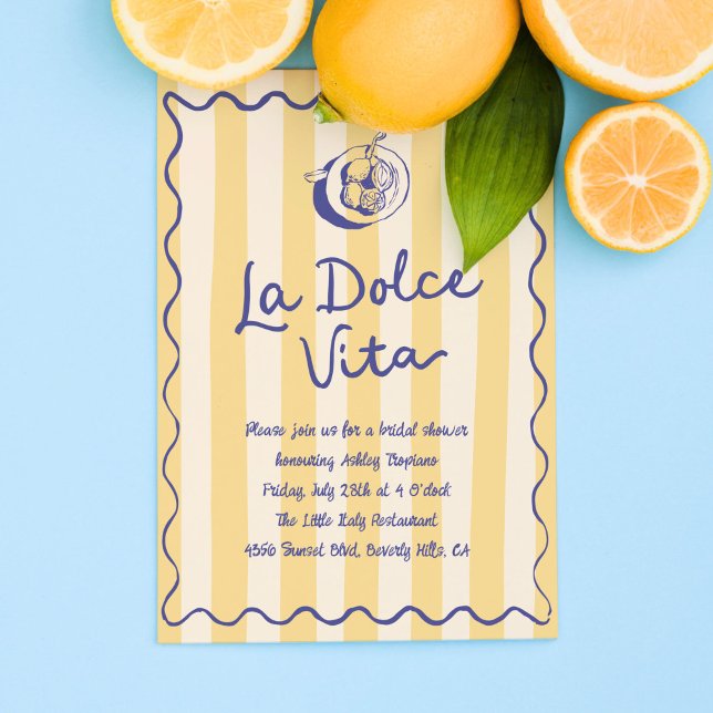 La Dolce Vita Lemons Italian Bridal Shower Invitation (Bridal shower invitation template with "la dolce vita" phrase. Ideal for an Italian bridal shower.)