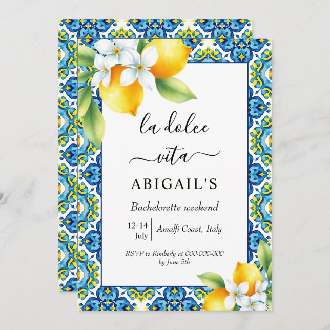  La Dolce Vita Mediterranean bachelorette weekend Invitation (Front/Back)