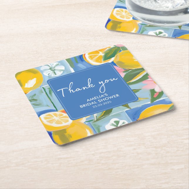 La dolce vita mediterranean summer Bridal Shower  Square Paper Coaster (Angled)