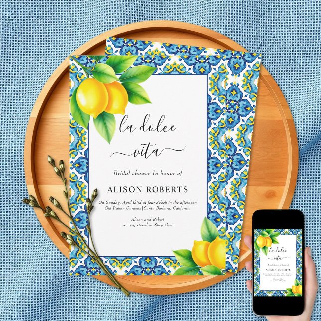  La Dolce Vita Mediterranean tiles bridal shower Invitation (Creator Uploaded)