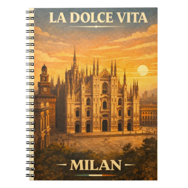 La Dolce Vita - Milan Vintage Travel Poster Notebook (Front)