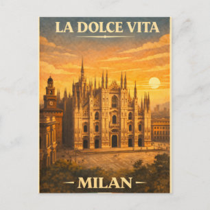 La Dolce Vita - Milan Vintage Travel Poster Postcard