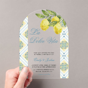 La Dolce Vita Modern Lemon Wedding Arch  Acrylic Invitations