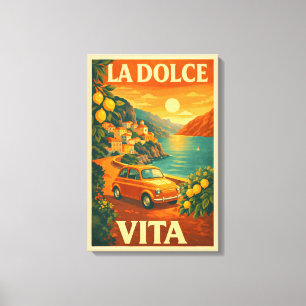 La Dolce Vita – Retro Italian Coast Travel Poster Canvas Print