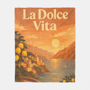 La Dolce Vita – Retro Italian Coast Travel Poster Fleece Blanket