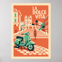 La Dolce Vita Rome Vintage Travel Poster Italy Art