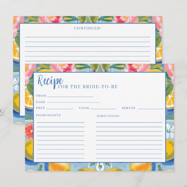 La dolce vita summer lemon bridal shower recipe enclosure card (Front/Back)