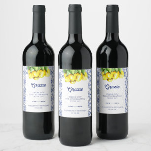 La Dolce Vita Wedding Lemon Mediterranean Blue Wine Label