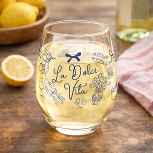La Dolce Vita Whimsical Italian Themed Stemless Wine Glass
