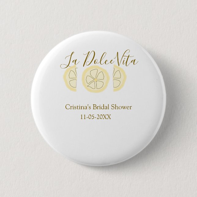 La Dolce Vita yellow lemon bridal shower pastel bo 6 Cm Round Badge (Front)