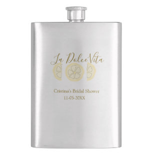 La Dolce Vita yellow lemon bridal shower pastel bo Hip Flask