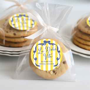 La Dolce Vita Yellow Stripe Bridal Shower Classic Round Sticker