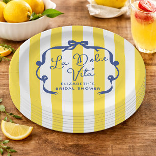 La Dolce Vita Yellow Stripe Bridal Shower Paper Plate