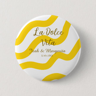 La Dolce Vita yellow wedding couple Name date glit 6 Cm Round Badge