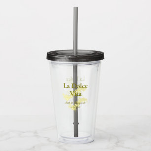 La Dolce Vita yellow wedding couple Name date glit Acrylic Tumbler