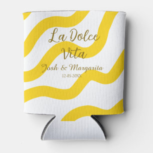 La Dolce Vita yellow wedding couple Name date glit Can Cooler