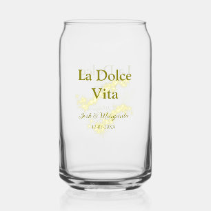 La Dolce Vita yellow wedding couple Name date glit Can Glass