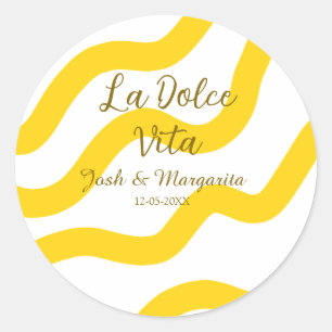 La Dolce Vita yellow wedding couple Name date glit Classic Round Sticker