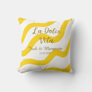 La Dolce Vita yellow wedding couple Name date glit Cushion