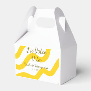 La Dolce Vita yellow wedding couple Name date glit Favour Box