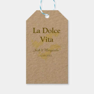 La Dolce Vita yellow wedding couple Name date glit Gift Tags