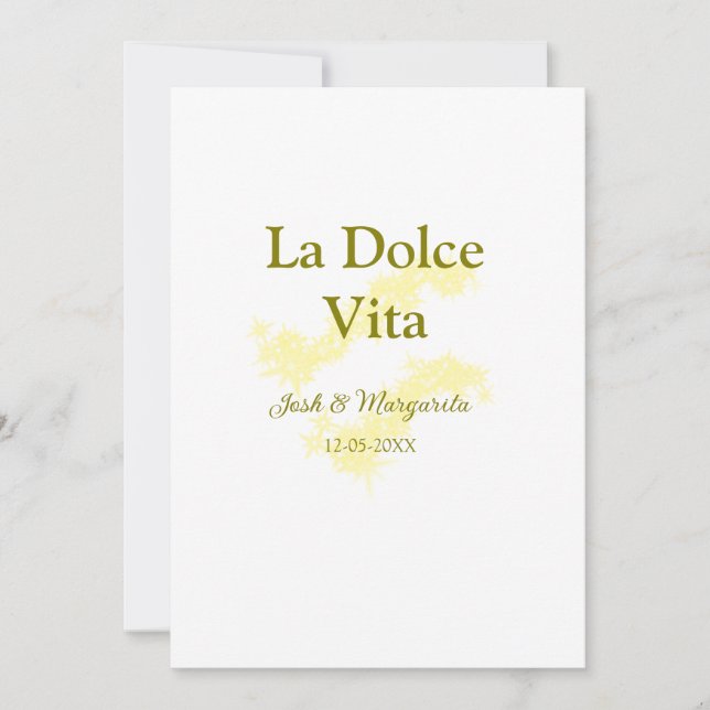 La Dolce Vita yellow wedding couple Name date glit Invitation (Front)