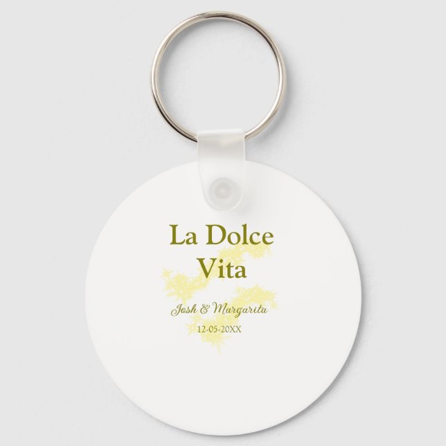 La Dolce Vita yellow wedding couple Name date glit Key Ring (Front)