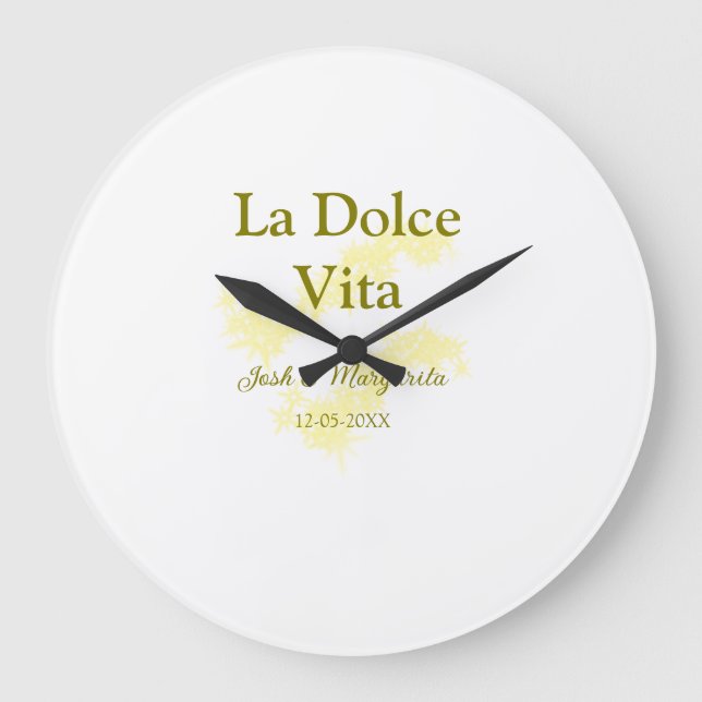 La Dolce Vita yellow wedding couple Name date glit Large Clock (Front)