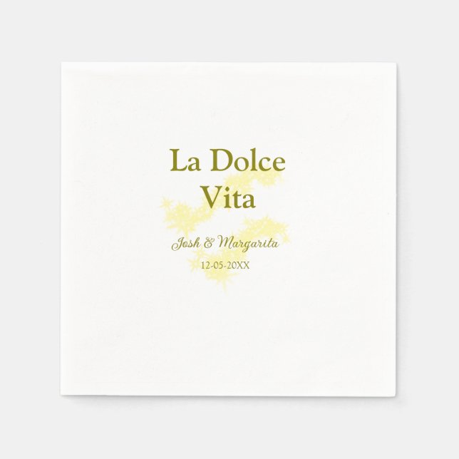 La Dolce Vita yellow wedding couple Name date glit Napkin (Front)