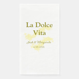 La Dolce Vita yellow wedding couple Name date glit Napkin