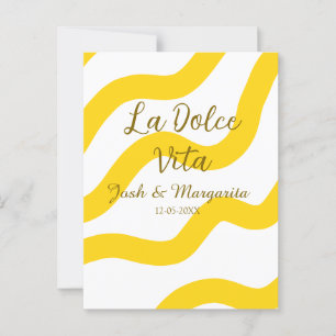 La Dolce Vita yellow wedding couple Name date glit Postcard