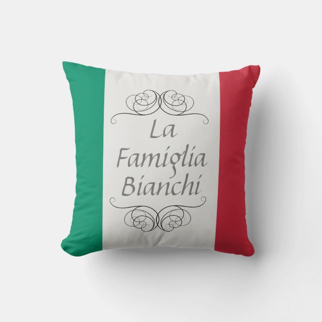 La Famiglia Italian Flag Family Name Cushion (Front)
