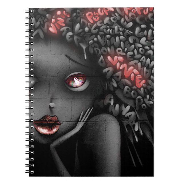 La femme graffiti noir et blanc et rouge notebook (Front)