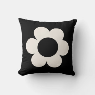 La Fleur 06 Retro Floral Black And White Flower Cushion