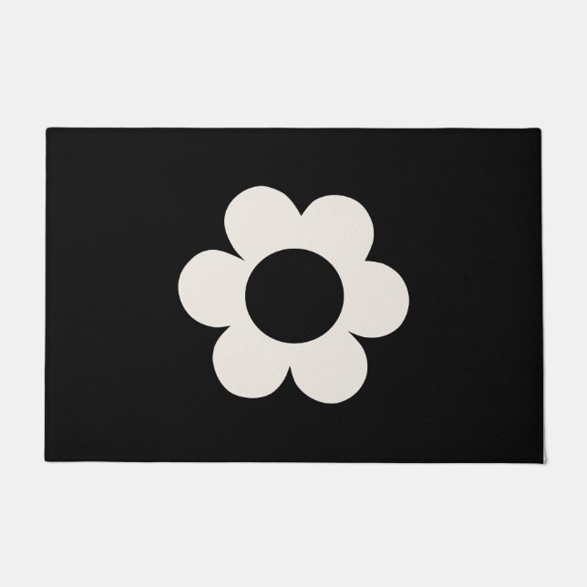 La Fleur 06 Retro Floral Black And White Flower Doormat (Front)