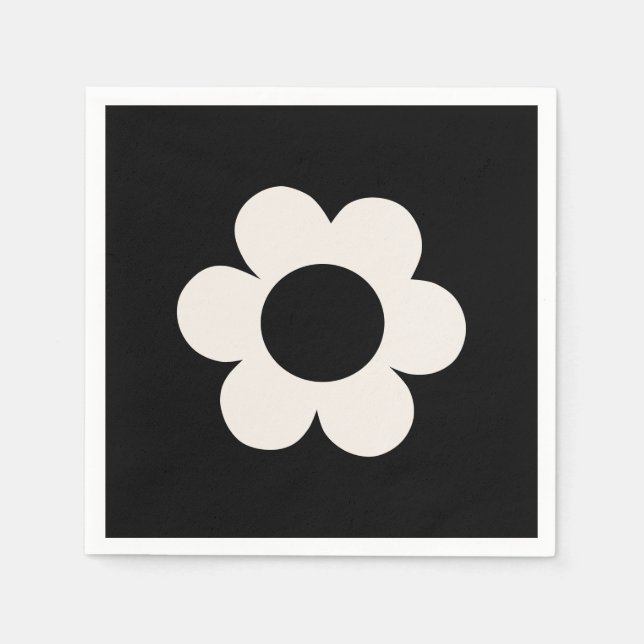 La Fleur 06 Retro Floral Black And White Flower Napkin (Front)