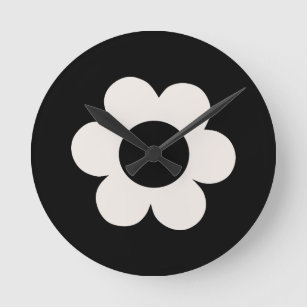 La Fleur 06 Retro Floral Black And White Flower Round Clock