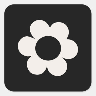 La Fleur 06 Retro Floral Black And White Flower Square Sticker