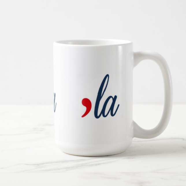 'LA for Kamala Harris. White, Red, Blue Coffee Mug (Right)