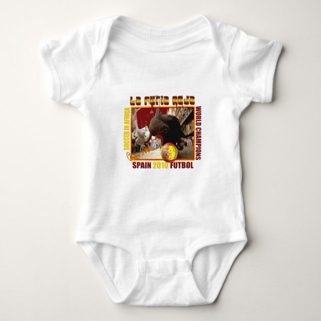 La Furia Roja Spanish Bull Soccer Futbol Baby Bodysuit (Front)