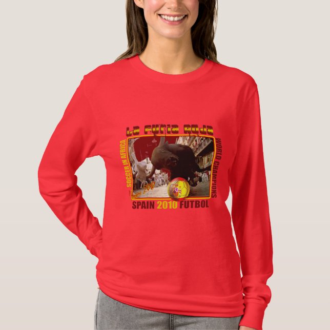 La Furia Roja Spanish Bull Soccer Futbol T-Shirt (Front)