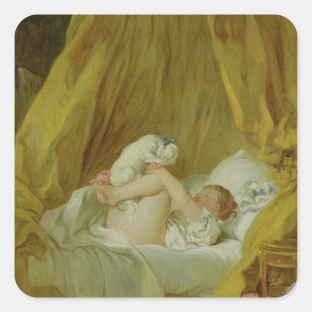 'La Gimblette', Girl with a Dog, c.1770 (oil on ca Square Sticker (Front)
