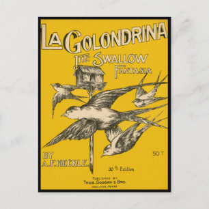 La Golondrina Swallow Fantasia - Vintage Music Postcard