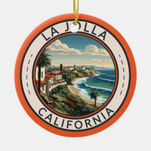 La Jolla California Coastline Travel Art Retro Ceramic Tree Decoration