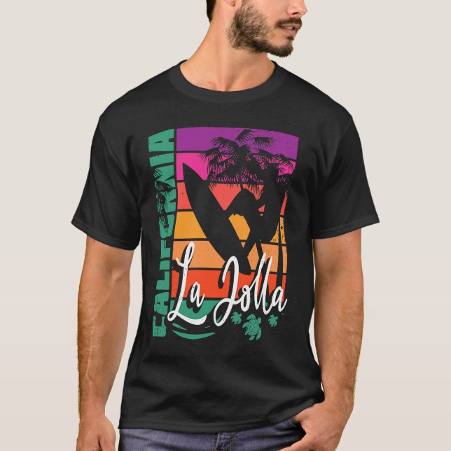 La Jolla California Retro Sunset Beach Surfer Souv T-Shirt (Front)