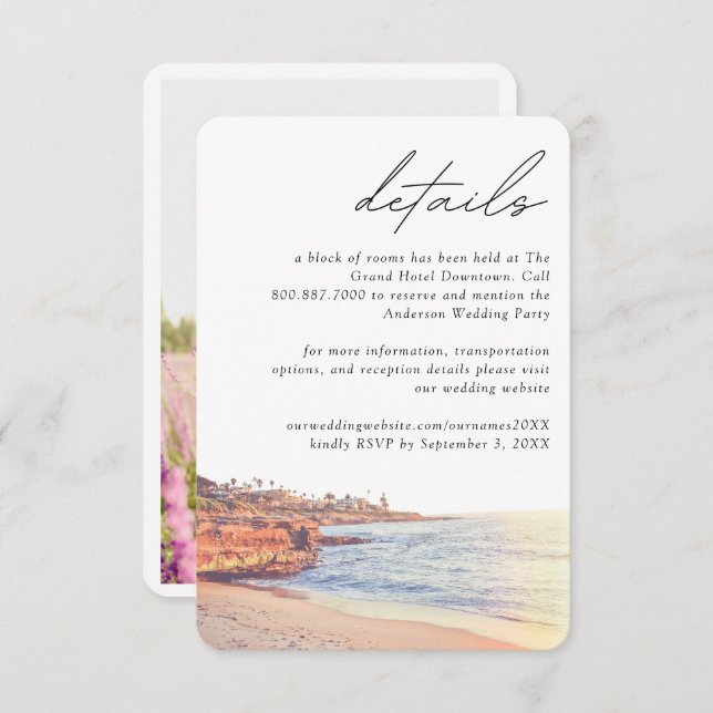 La Jolla Wedding Hotel Room Block Details Enclosure Card (Front/Back)