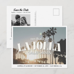 La Jolla Wedding Save the Date Palm Tree Retro Postcard
